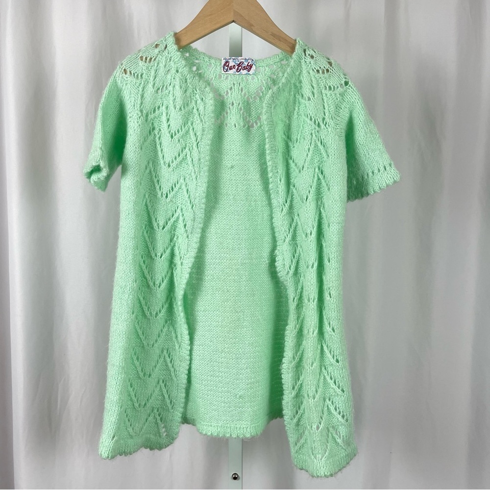 Our Baby Vintage 3T Knit Lime Green Long Cardigan Soft